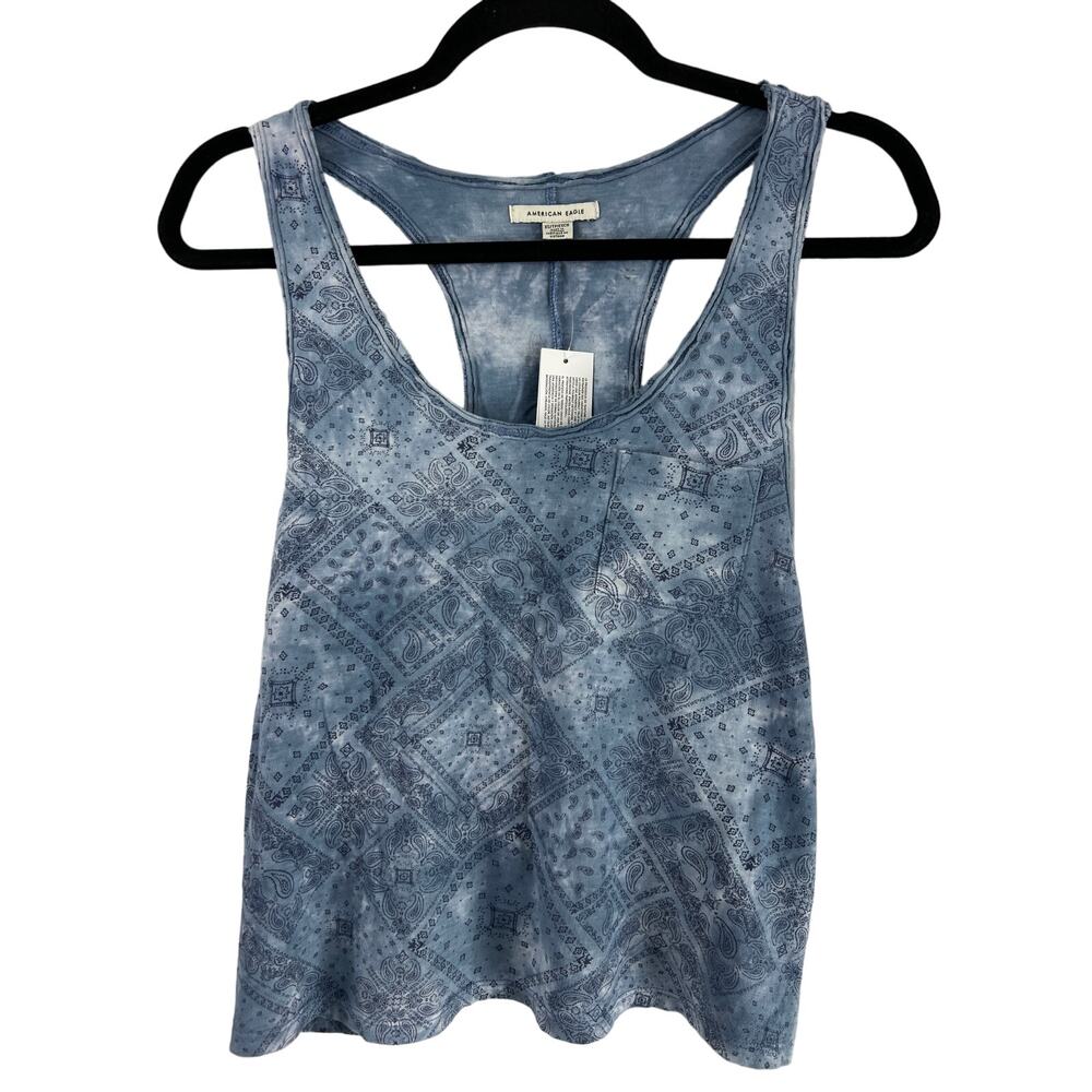 American Eagle Racerback Blue Patchwork Tank Size XS Boho Y2K Coastal Cowgirl